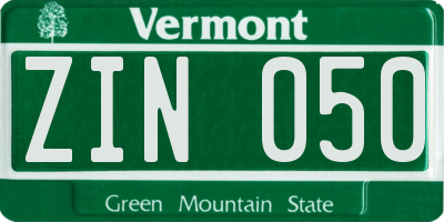VT license plate ZIN050