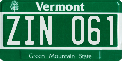 VT license plate ZIN061