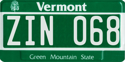 VT license plate ZIN068