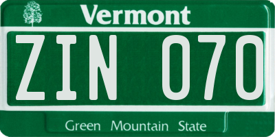 VT license plate ZIN070