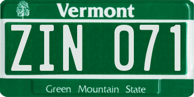VT license plate ZIN071
