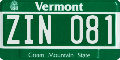 VT license plate ZIN081