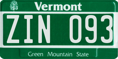 VT license plate ZIN093
