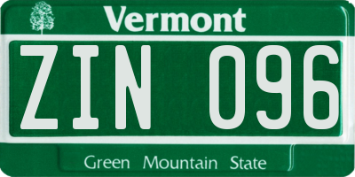VT license plate ZIN096