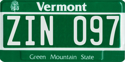 VT license plate ZIN097