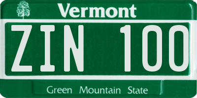 VT license plate ZIN100