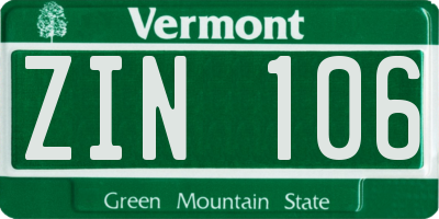 VT license plate ZIN106