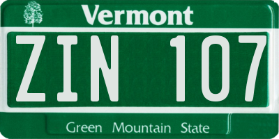 VT license plate ZIN107