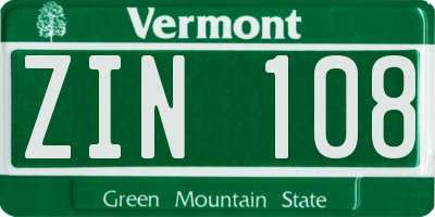 VT license plate ZIN108