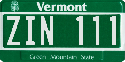 VT license plate ZIN111