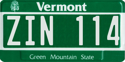 VT license plate ZIN114