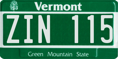 VT license plate ZIN115