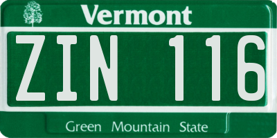 VT license plate ZIN116