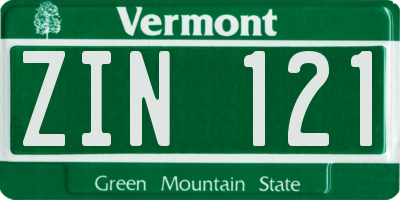 VT license plate ZIN121