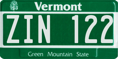 VT license plate ZIN122