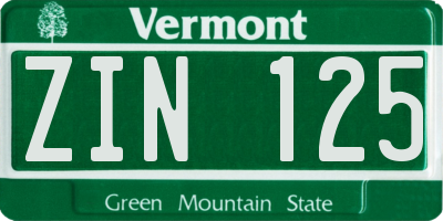 VT license plate ZIN125