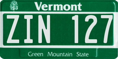 VT license plate ZIN127