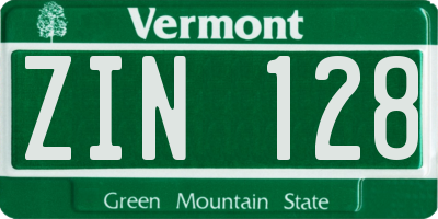 VT license plate ZIN128