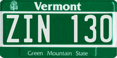 VT license plate ZIN130