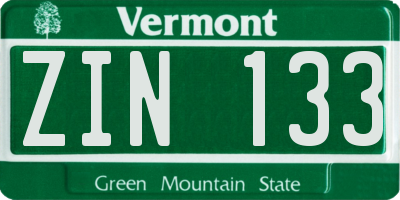 VT license plate ZIN133