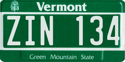 VT license plate ZIN134