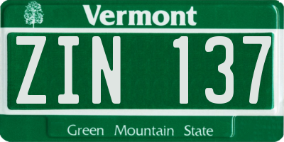 VT license plate ZIN137
