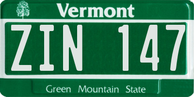 VT license plate ZIN147