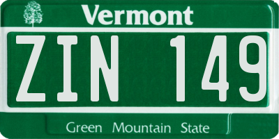 VT license plate ZIN149