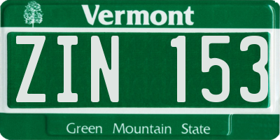 VT license plate ZIN153