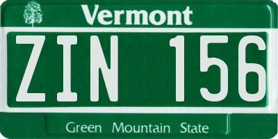 VT license plate ZIN156