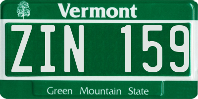 VT license plate ZIN159