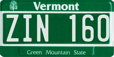 VT license plate ZIN160