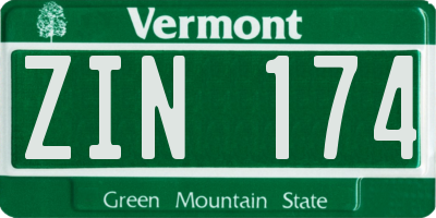 VT license plate ZIN174