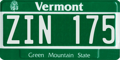 VT license plate ZIN175