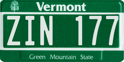 VT license plate ZIN177