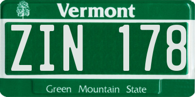 VT license plate ZIN178