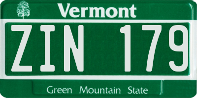 VT license plate ZIN179