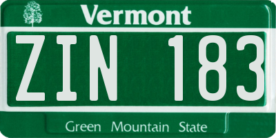 VT license plate ZIN183