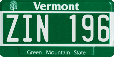 VT license plate ZIN196
