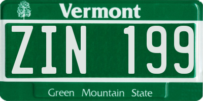 VT license plate ZIN199
