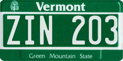 VT license plate ZIN203
