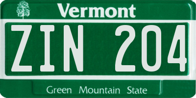 VT license plate ZIN204