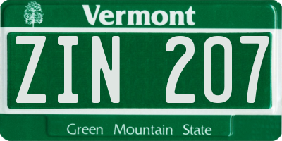 VT license plate ZIN207