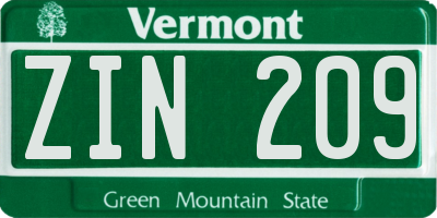 VT license plate ZIN209