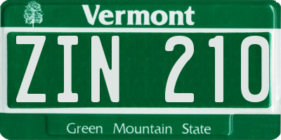 VT license plate ZIN210