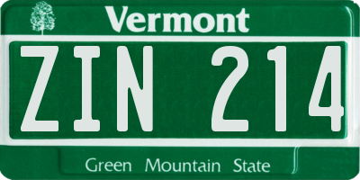 VT license plate ZIN214
