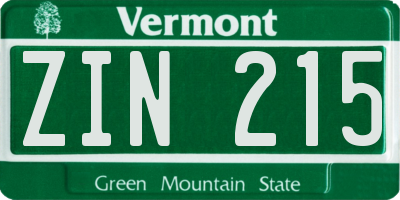 VT license plate ZIN215