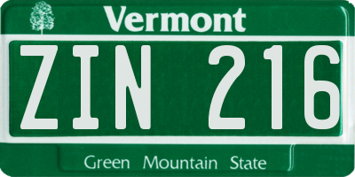 VT license plate ZIN216