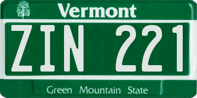 VT license plate ZIN221