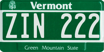 VT license plate ZIN222